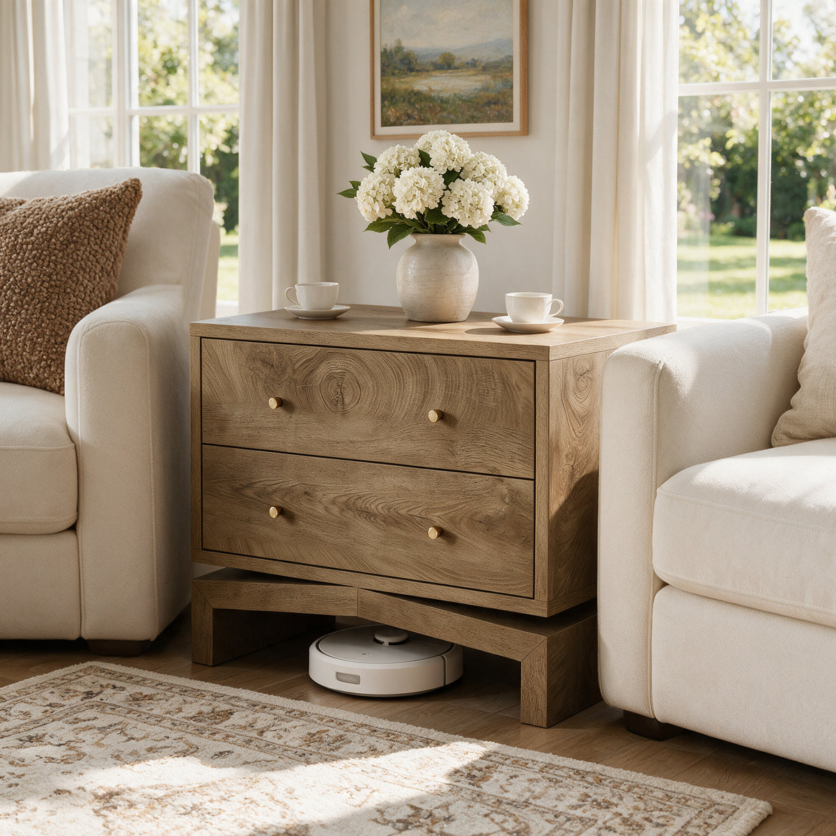 31.5" Oversized Nightstands with 2 Drawers, Farmhouse Bedside Table with U-Shaped Base
