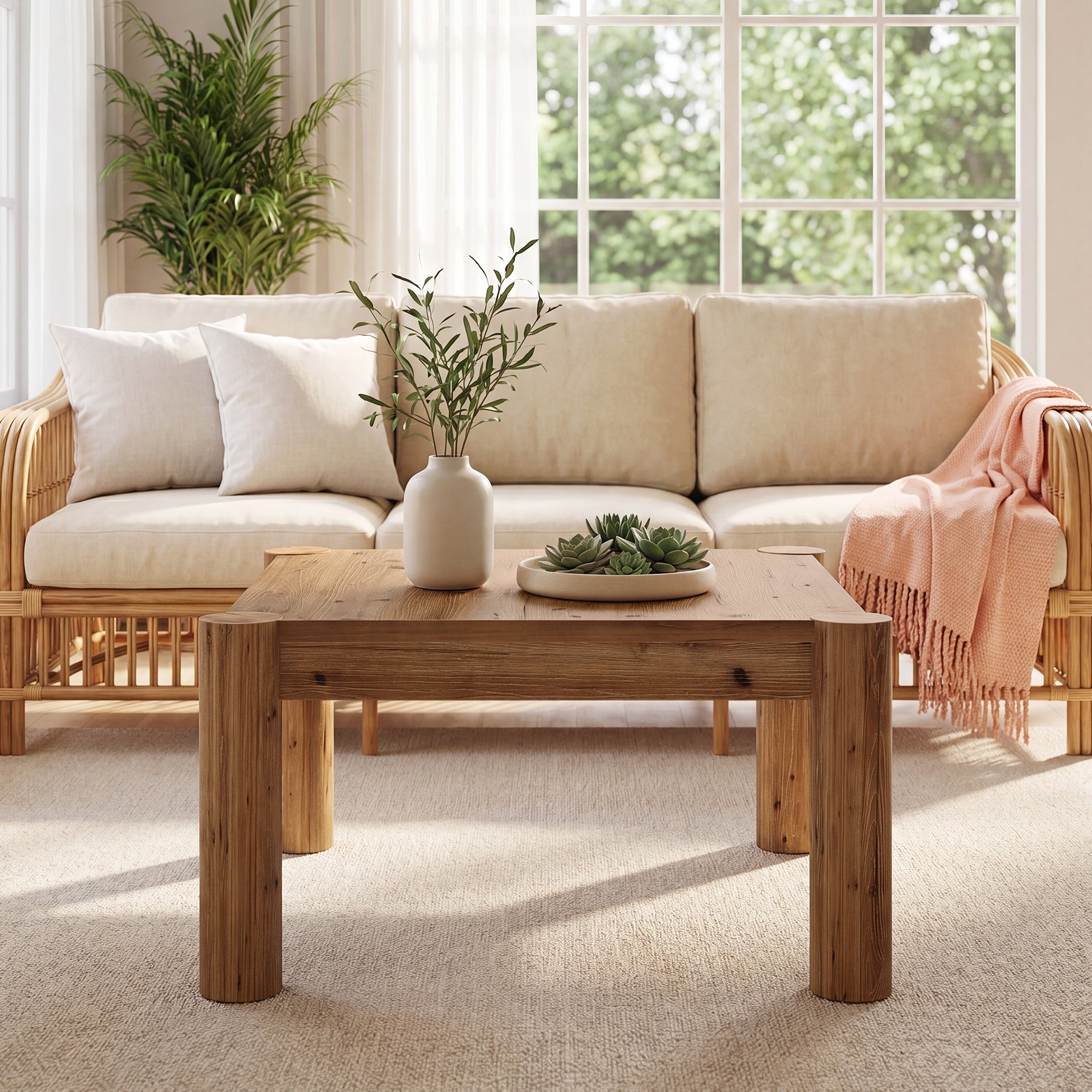 31.5" Square Coffee Table, Solid Wood Center Table Accent Cocktail Table