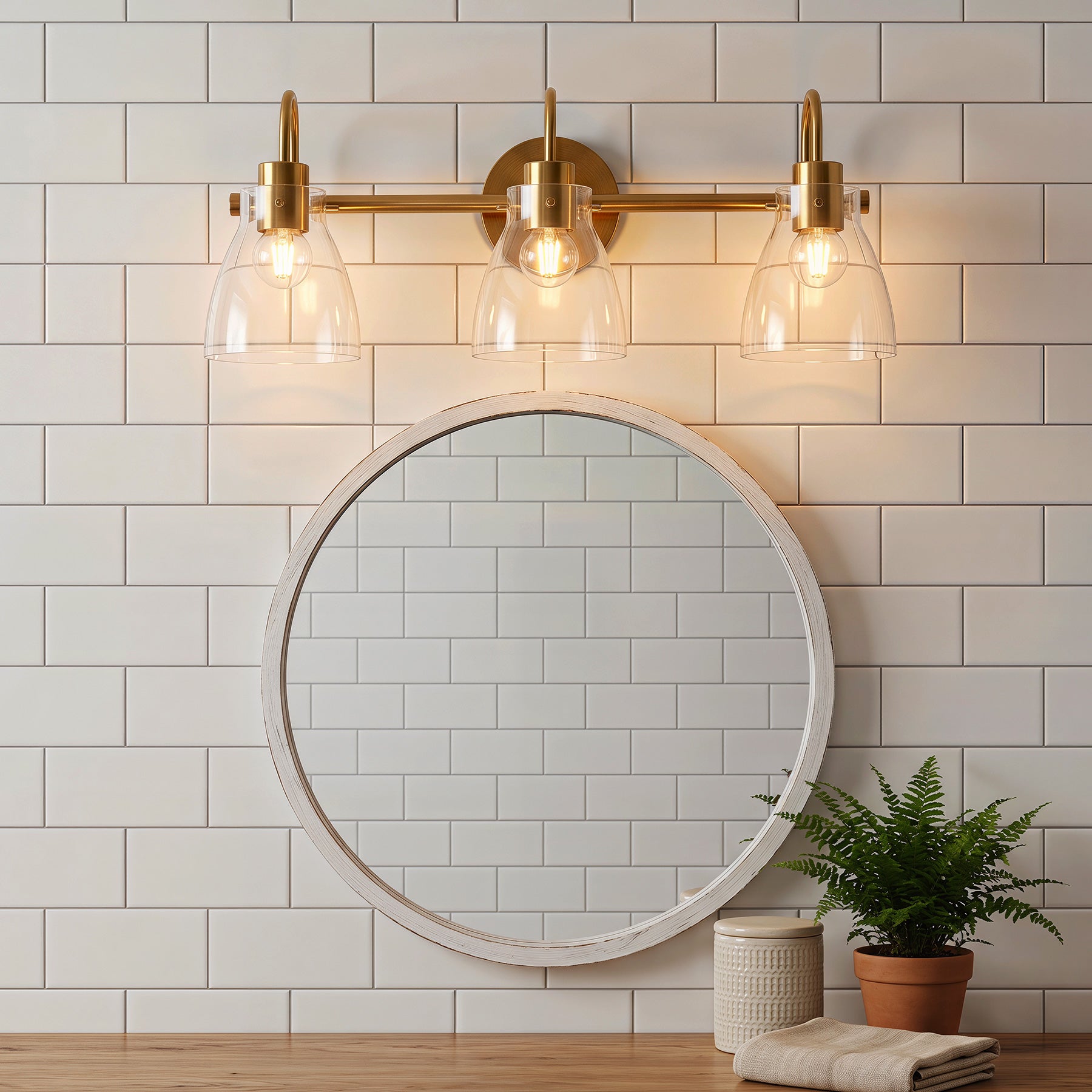 Bathroom Light Fixtures, 3-Light Vanity Lights with Clear Glass Shade