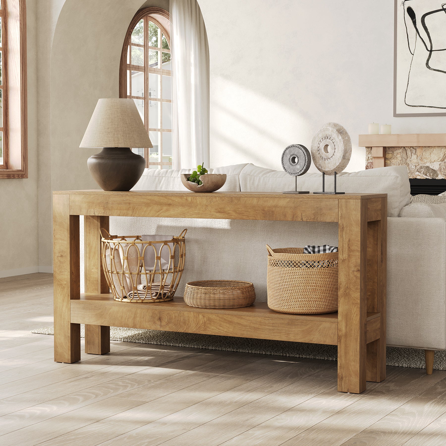 63" Console Table, Farmhouse 2-Tier Entryway Table Sofa Table