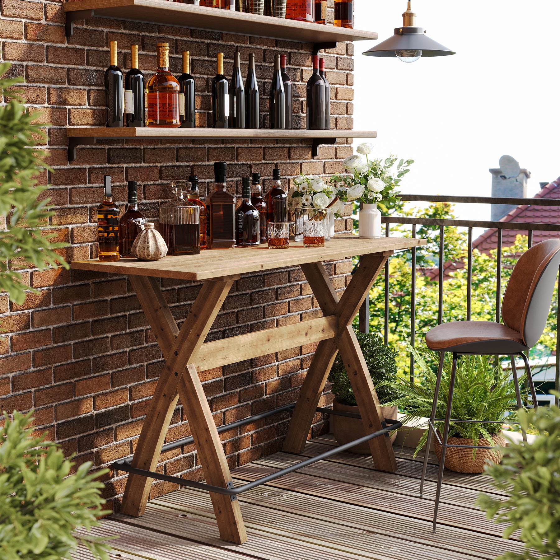 63" Bar Table, Solid Wood Counter Height Coffee Bar Cocktail Table