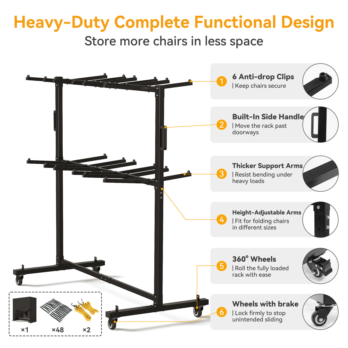 Heavy-Duty Folding Chair Rack On Wheels for Up to 84 Chairs or 12 Tables+42 Chairs, 800 LBS Capacity