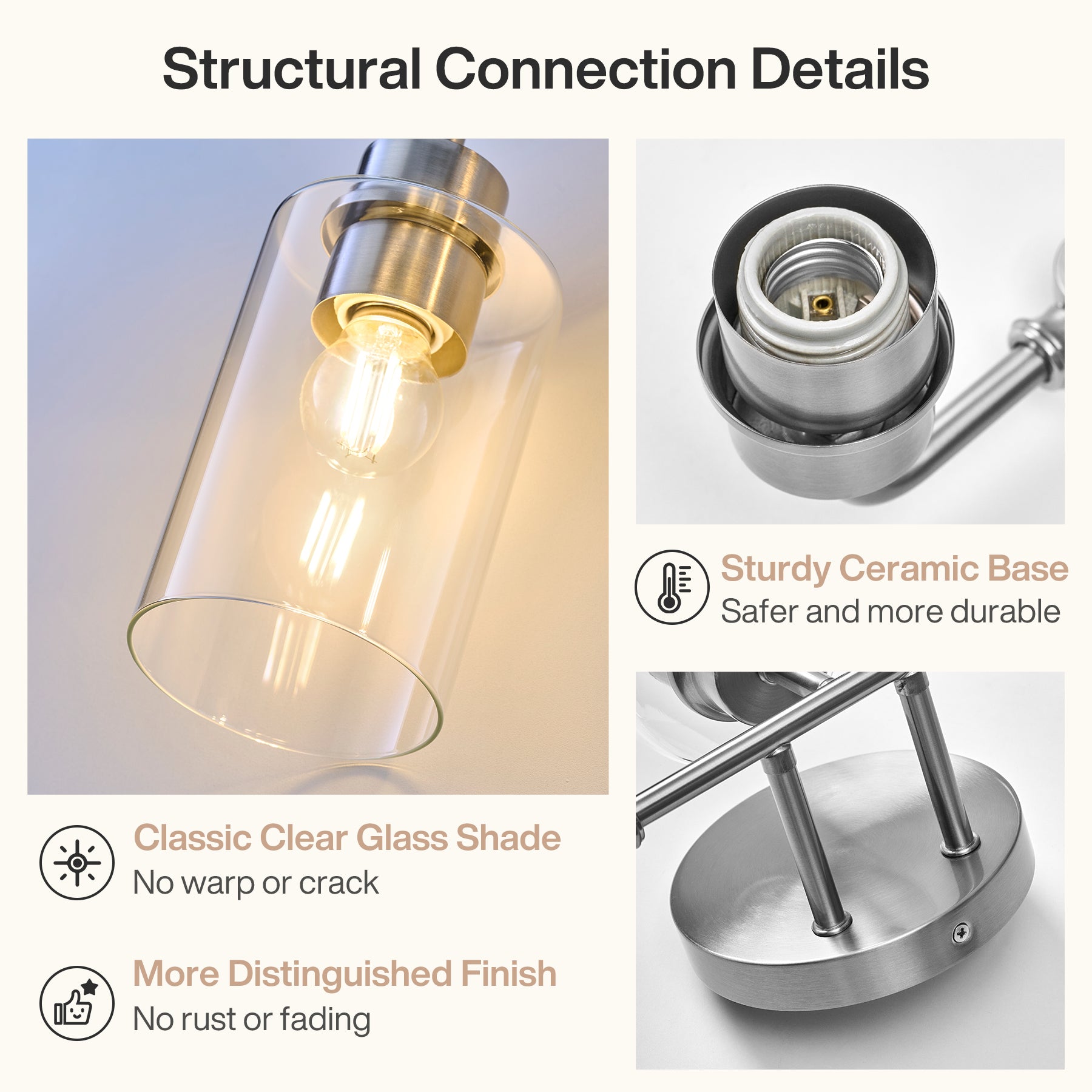 3-Light Bathroom Light Fixture, Modern Vanity Light with Clear Glass Shades