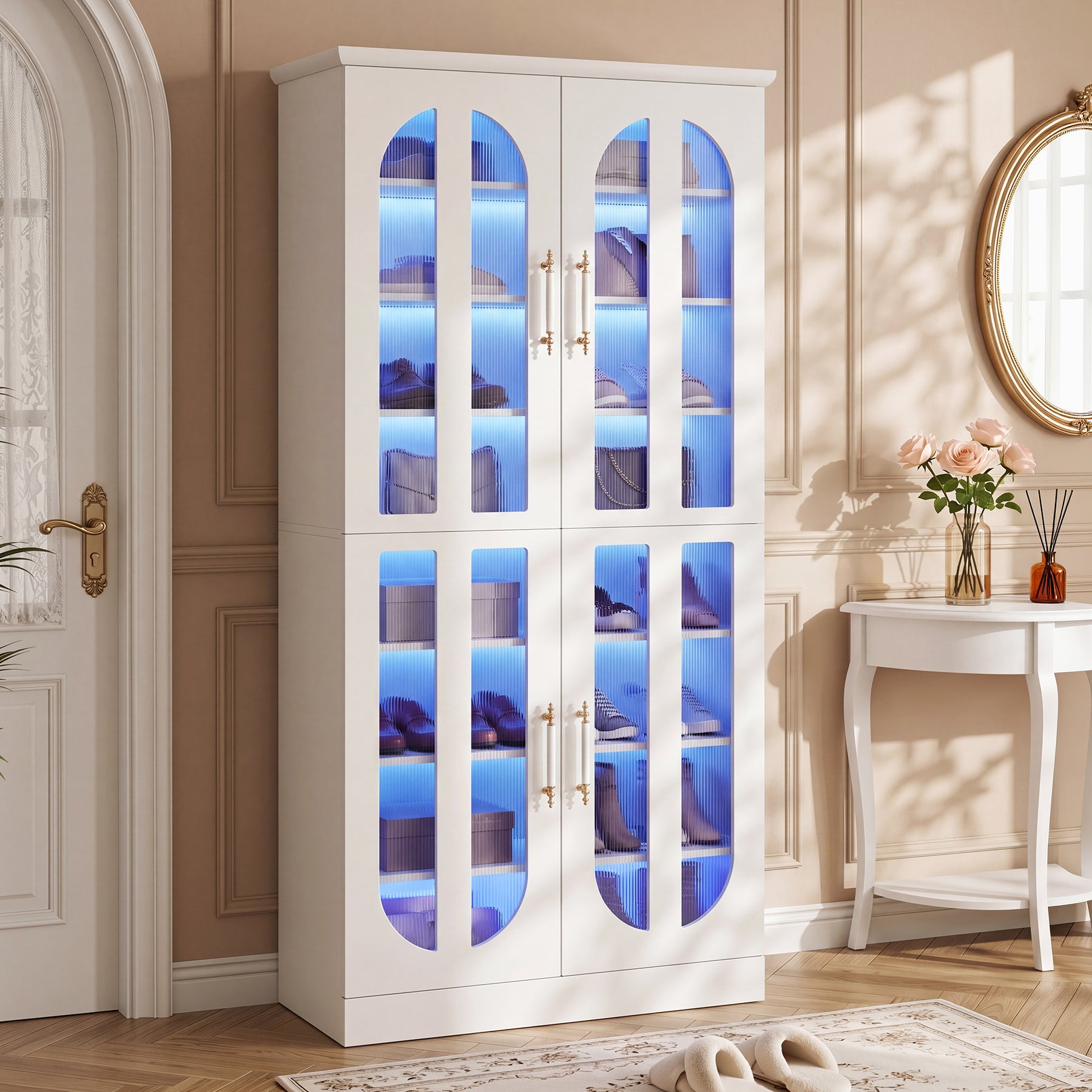 8-Tier Shoe Cabinet, Modern Shoe Organizer with Dimmable LED Lights & Acrylic Doors