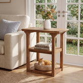 23.62" Solid Wood End Table, Farmhouse Side Table with 3-Tier Shelf for Living Room 3