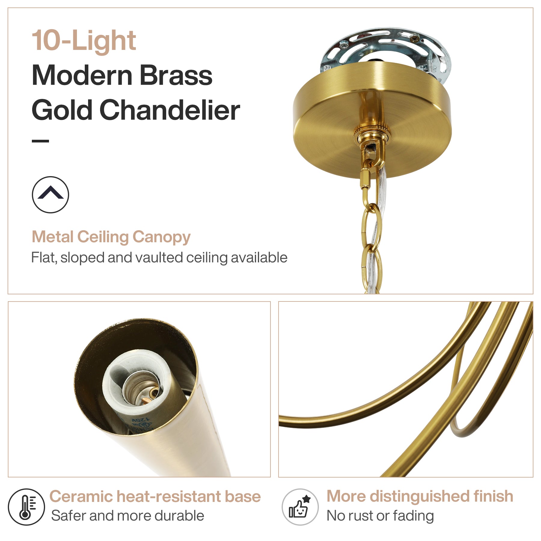 10-Light Modern Chandelier, U-Shaped Arms Pendant Light Fixture