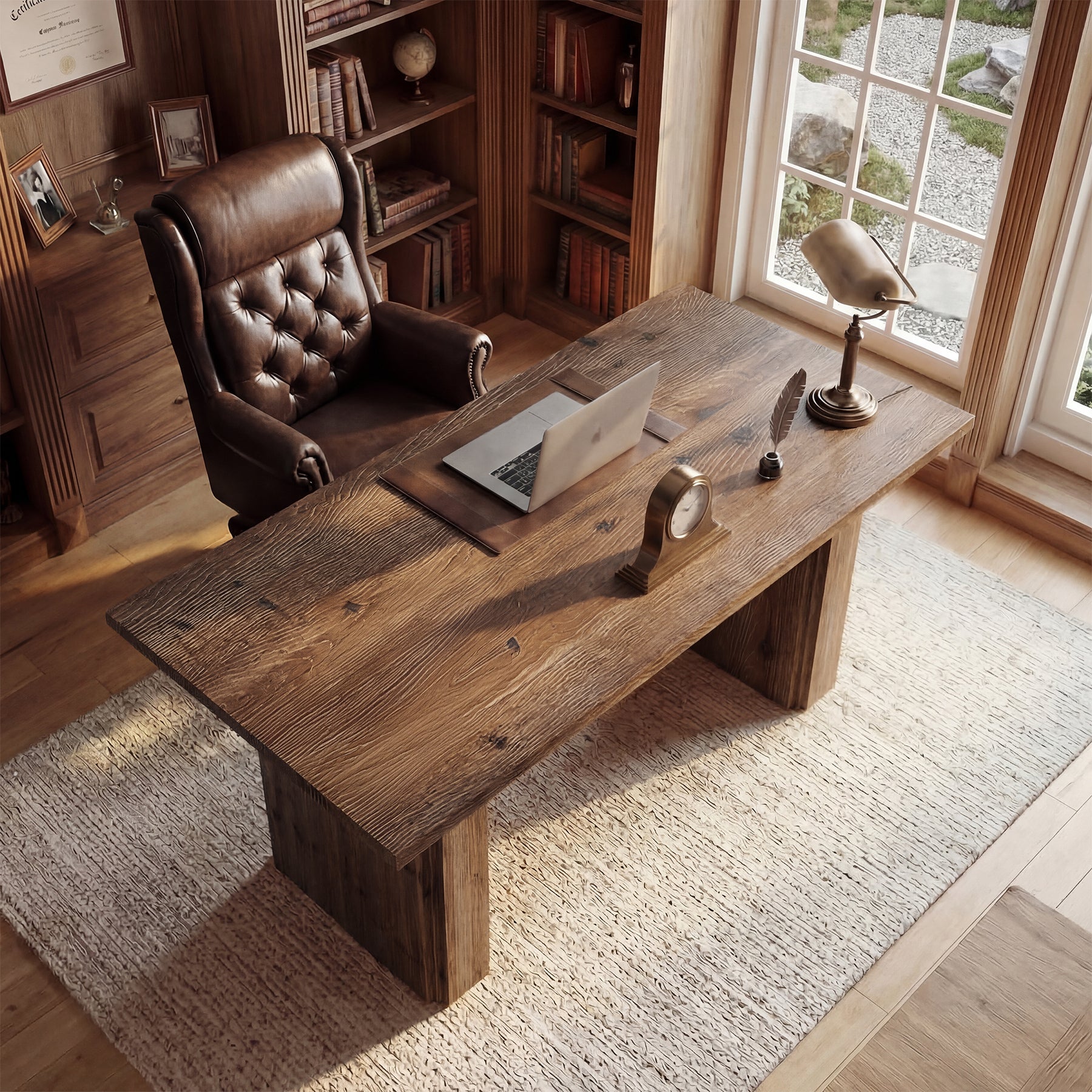 63” Solid Wood Executive Desk, Large Modern Home Office Desk with Spacious Work Surface and Sturdy Wood Legs