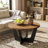 Round Solid Wood Coffee Table, 31.5" Center Tea Table with Ring Groove 3