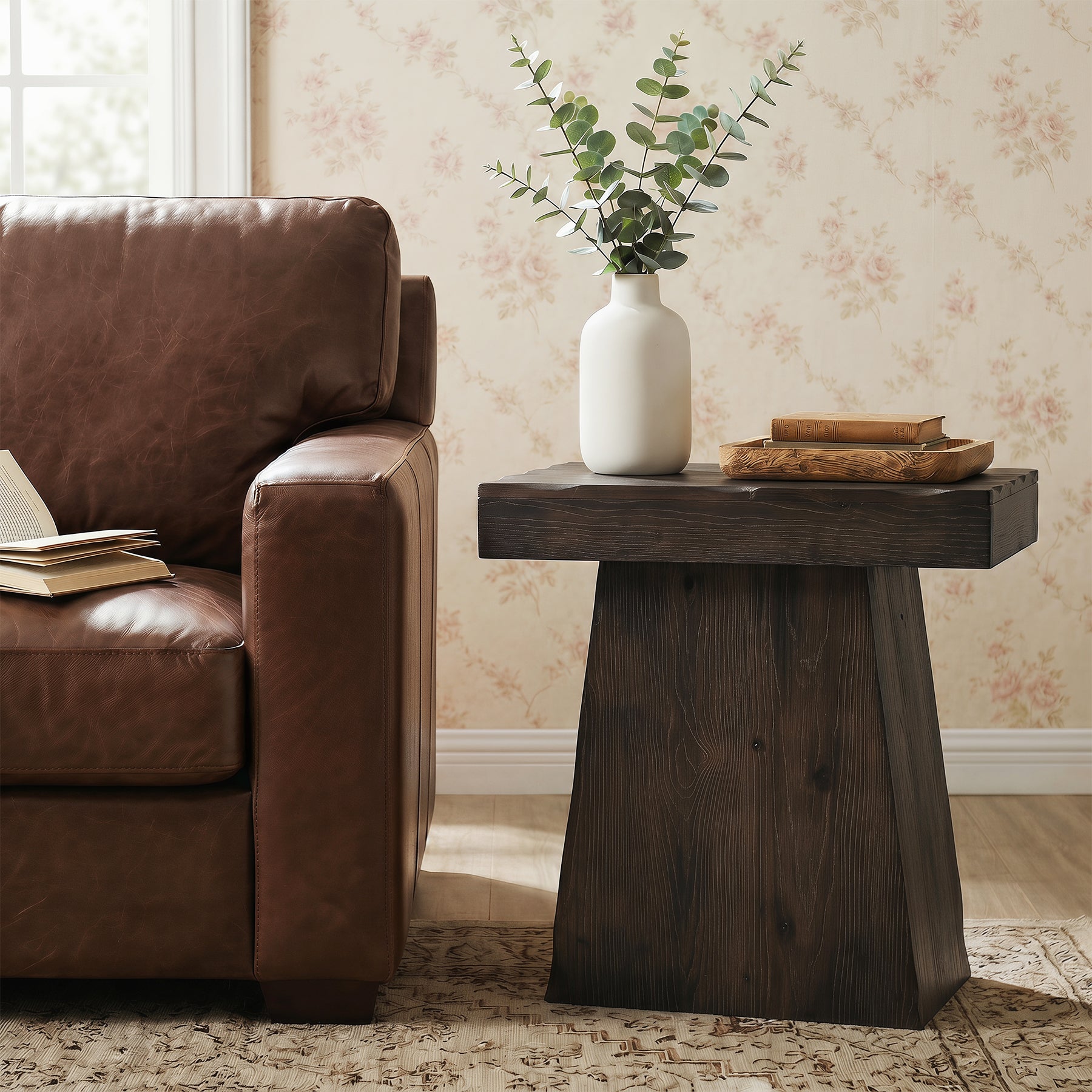 Tribesigns 23.6-Inch Solid End Table, Stable Wood Side Table with Trapezoid Base for Living Room and Small Space