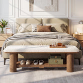 62.9" End of Bed Bench with Faux Lamb Wool Cushion for Bedroom 3