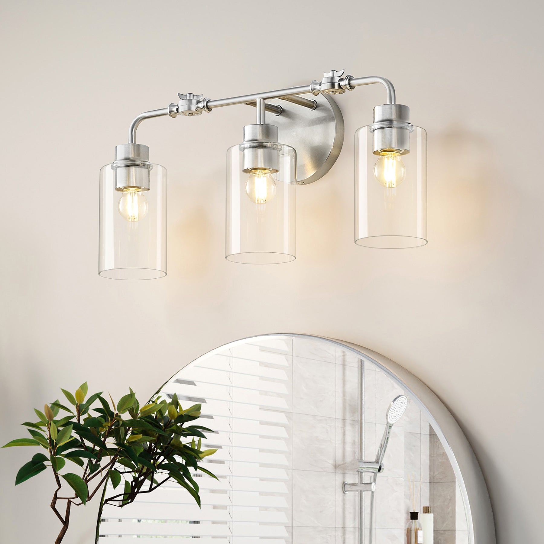 3-Light Bathroom Light Fixture, Modern Vanity Light with Clear Glass Shades
