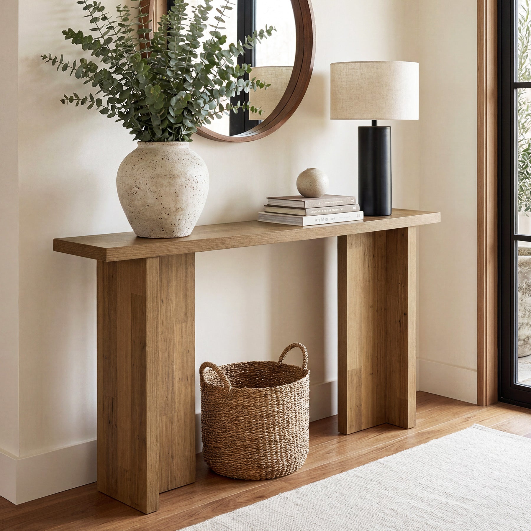 63" Narrow Console Table, Modern Entryway Sofa Table with Thick Wood-Grain Top