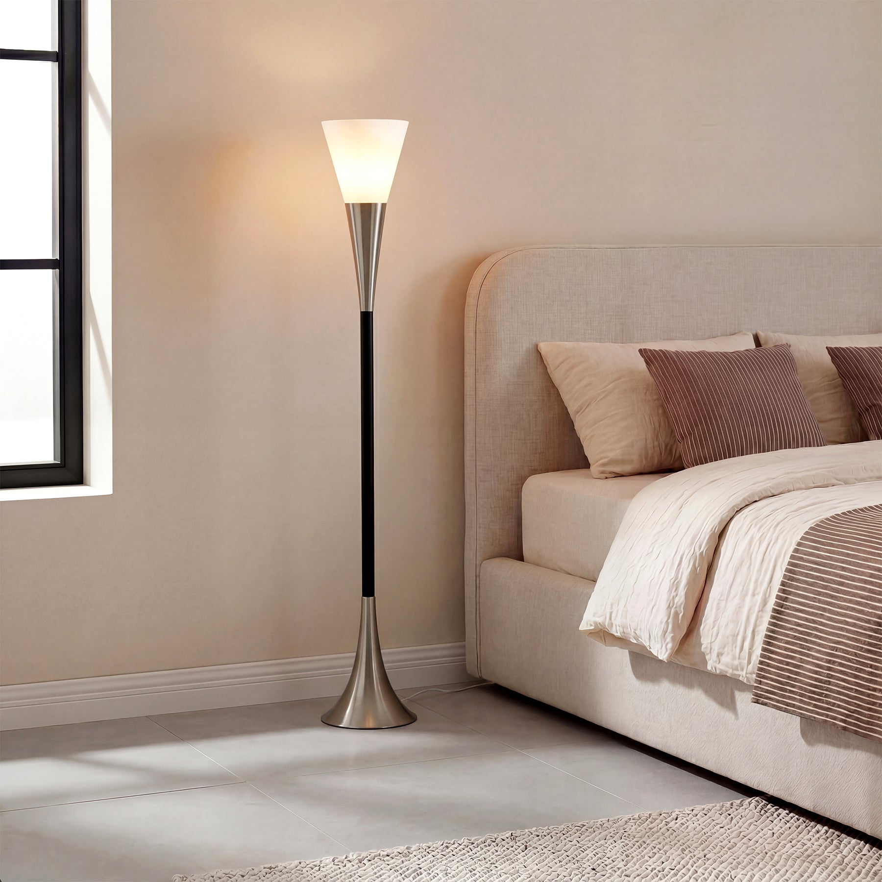 72.8" Floor Lamp with Sandblasted Glass Lampshade & Foot Pedal Switch