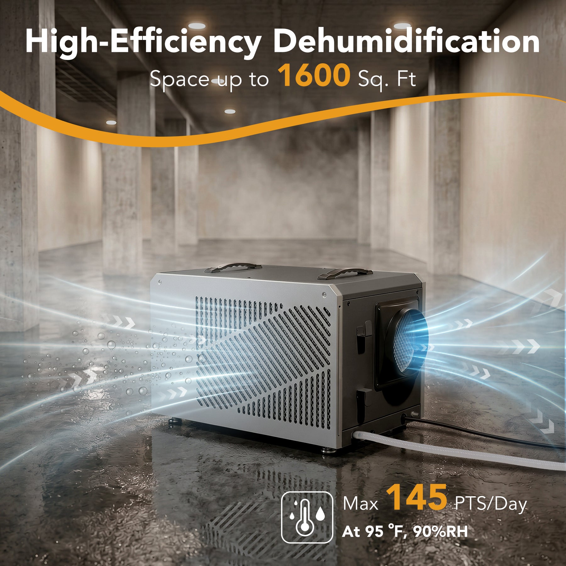 145 Pints Commercial Dehumidifier with Pump & Drain Hose for 1600 Sq. Ft, Auto Defrost, Washable Filter