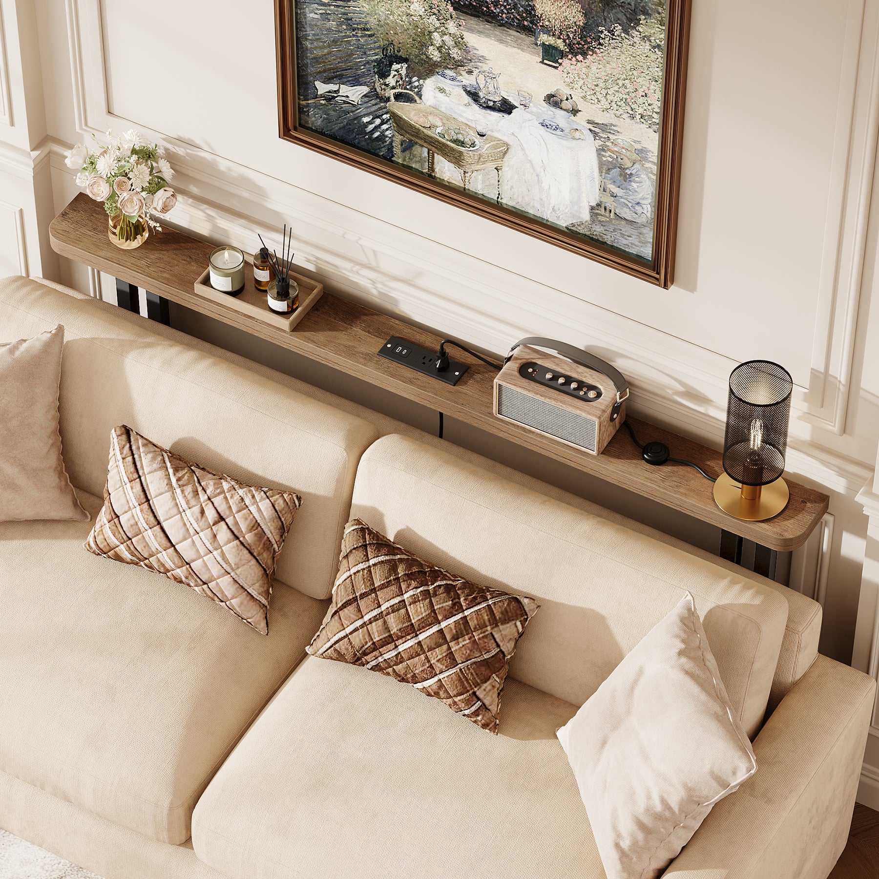70.9" Narrow Console Table, Skinny Sofa Table with Power Outlet for Living Room