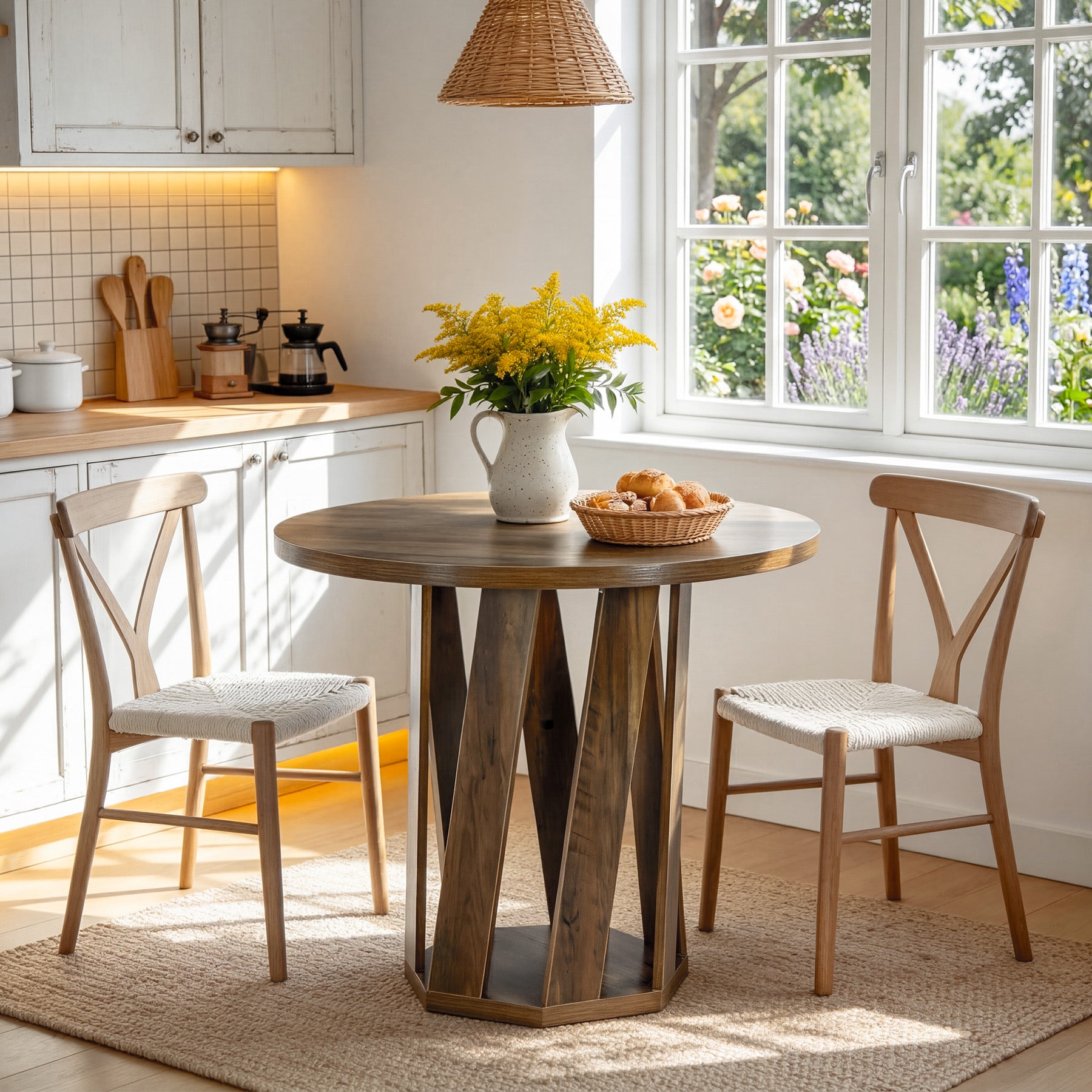 31.5" Round Dining Table, Solid Wood Kitchen Table for 2-4 People