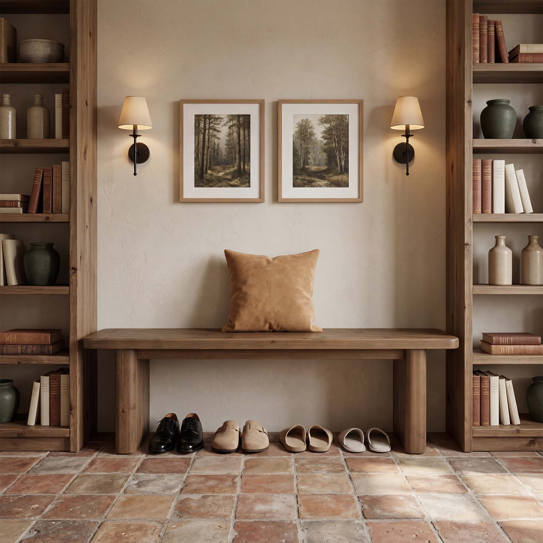 55" Entryway Bench, Solid Wood End of Bed Bench Dining Bench