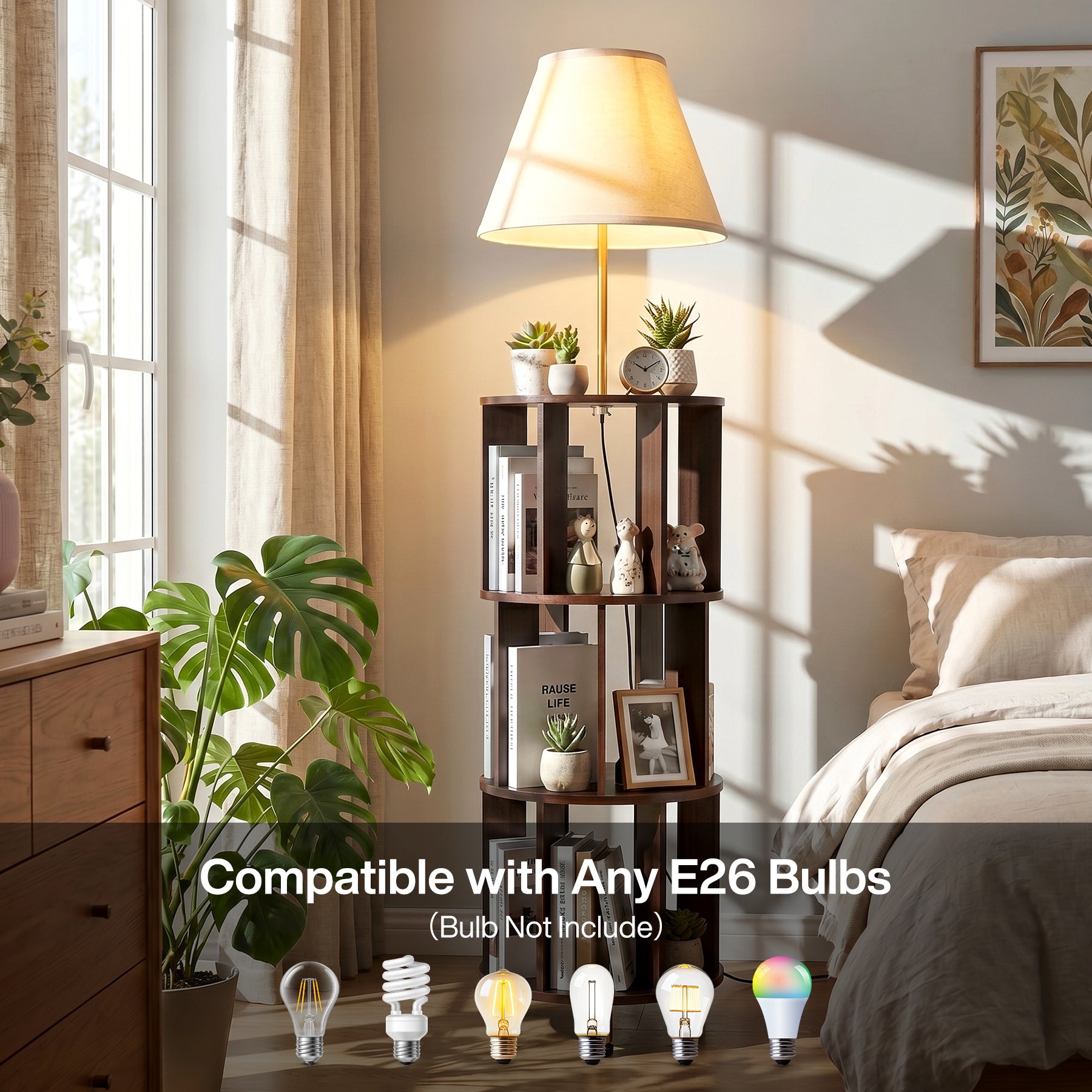 Floor Lamp with 3-Tier Open Bookshelf, 62.2" Tall Standing Lamp for Home Office