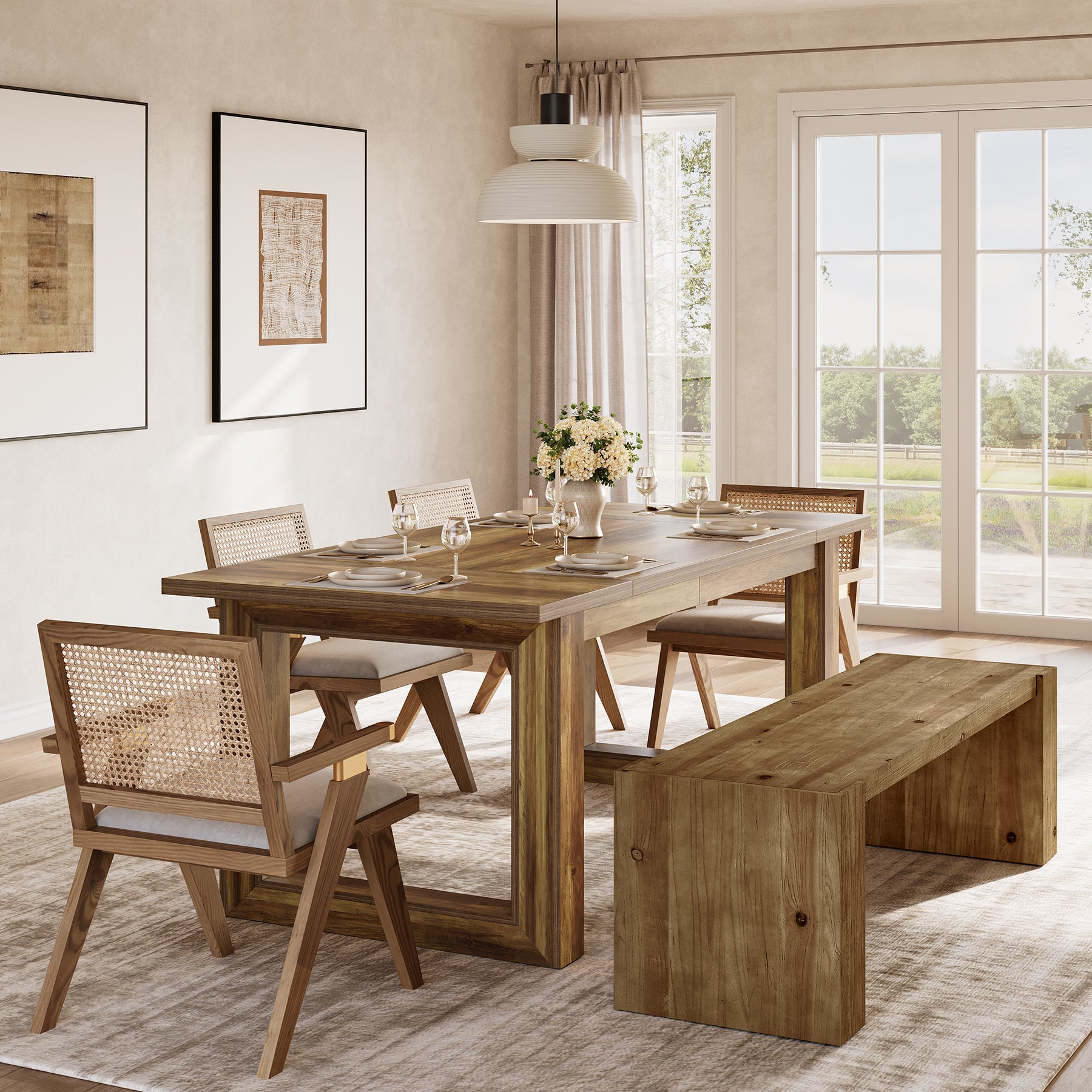 59" Long Dining Bench, Solid Wood Kitchen Table Bench Seat