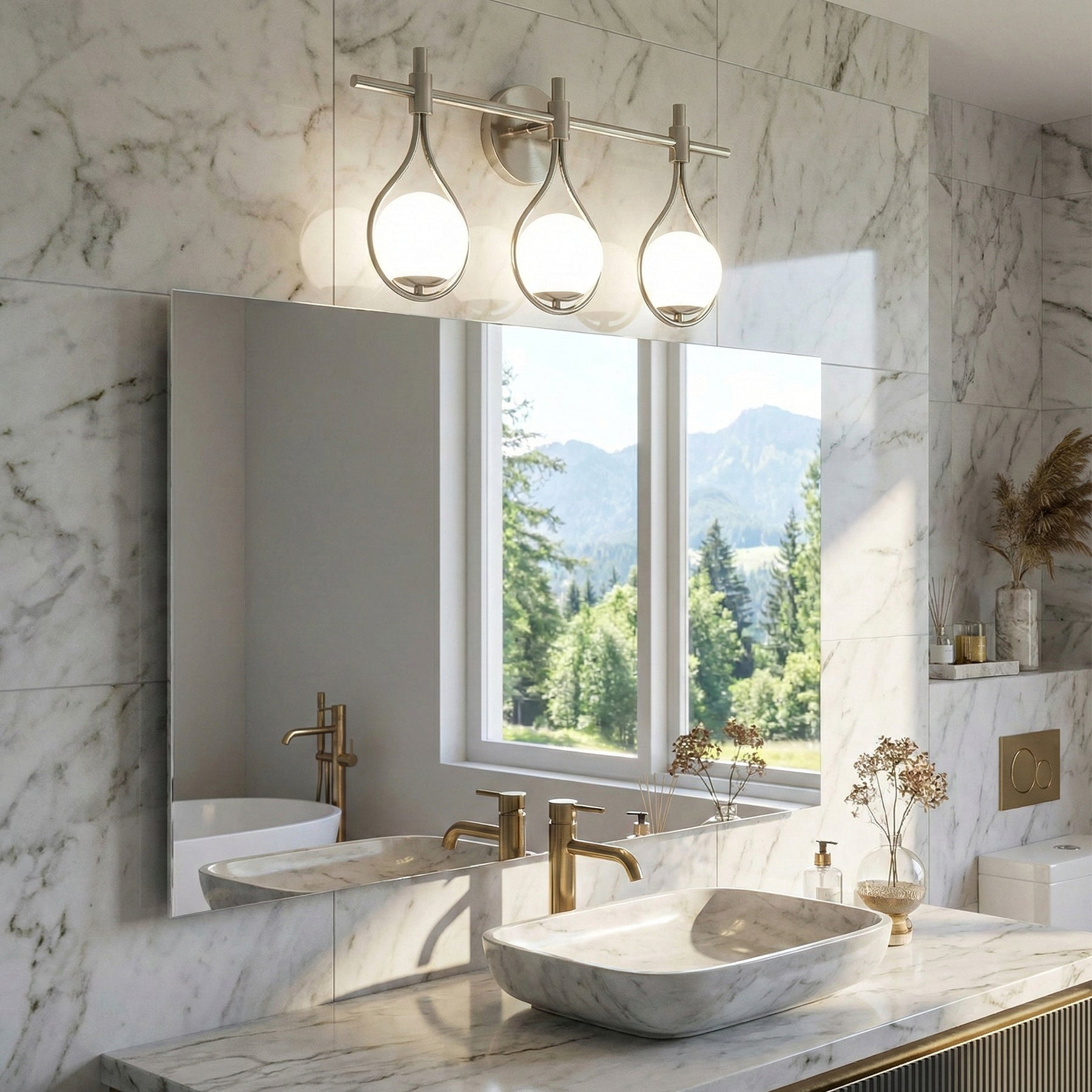 3-Light Bathroom Vanity Light, 22.5" Wall Lighting Fixture with Glass Shades