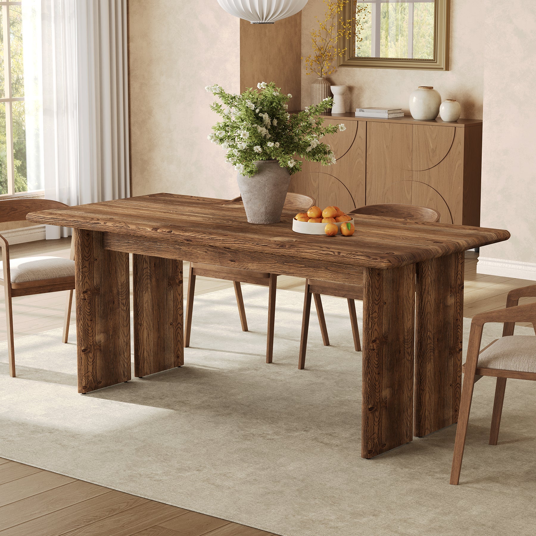 63" Solid Wood Dining Table, Rectangle Kitchen Table for 4-6 People