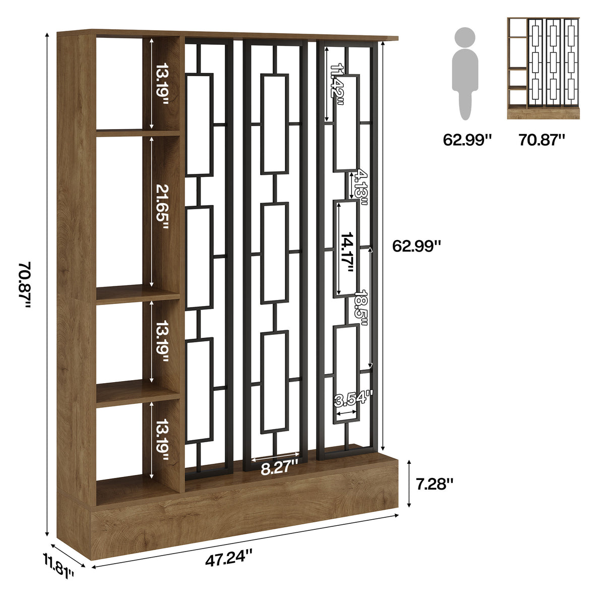 71" Room Divider with Shelves, Freestanding Living Room Storage Partition