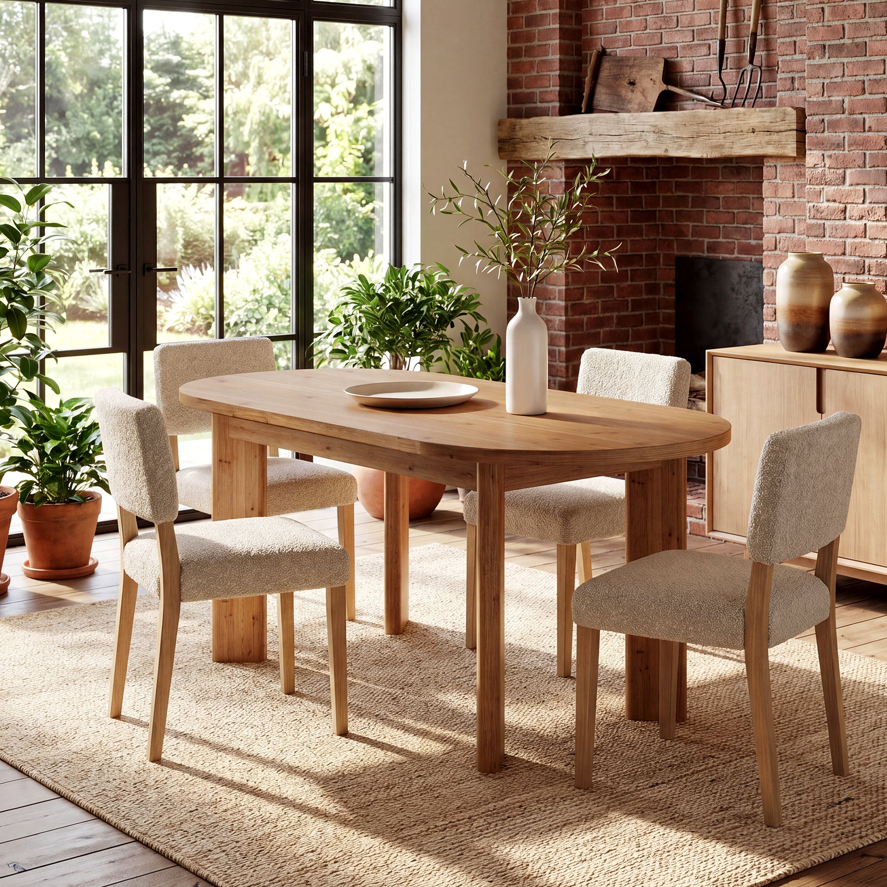 63" Oval Dining Table, Farmhouse Solid Wood Kitchen Table with Chunky Legs for 4-6 People