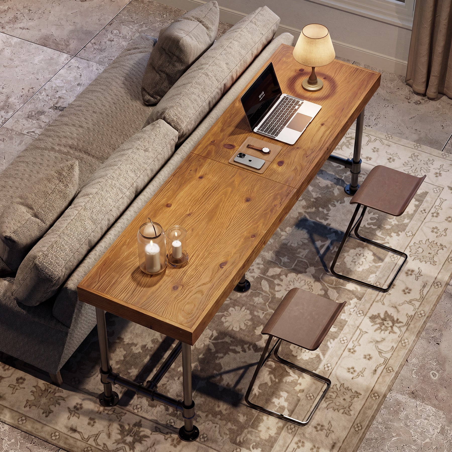 70.87" Solid Wood Bar Table for 6-8 People, Industrial Counter Height Pub Table