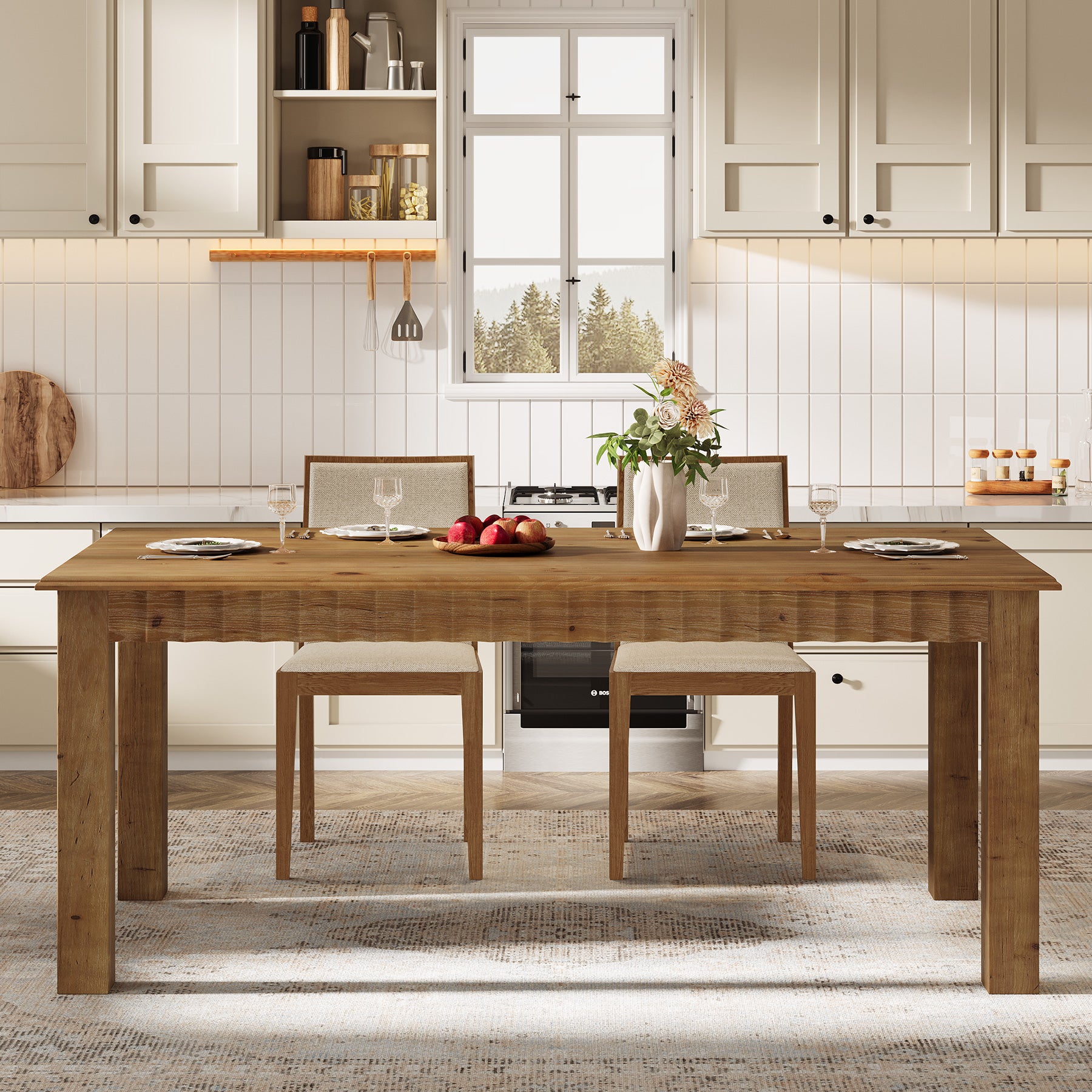 63" Solid Wood Dining Table, Rectangular Kitchen Dinner Table for 4-6