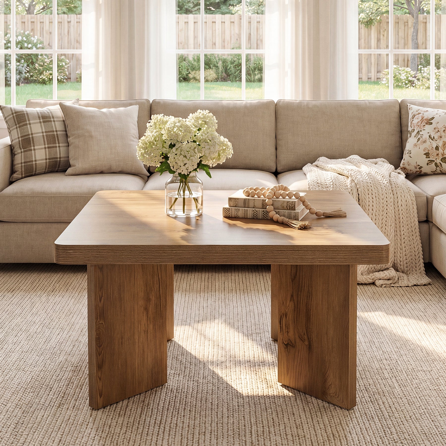 Tribesigns 31.5-Inch Farmhouse Coffee Table with Thickened Tabletop, Square Wood Center Table for Small Spaces
