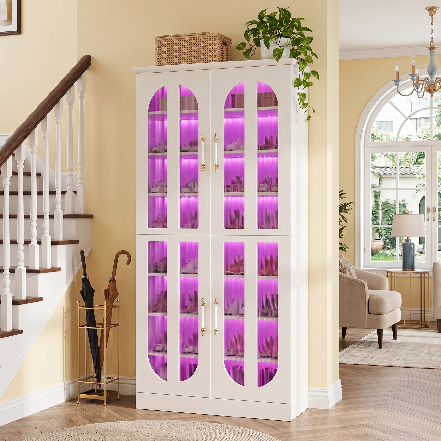 8-Tier Shoe Cabinet, Modern Shoe Organizer with Dimmable LED Lights & Acrylic Doors
