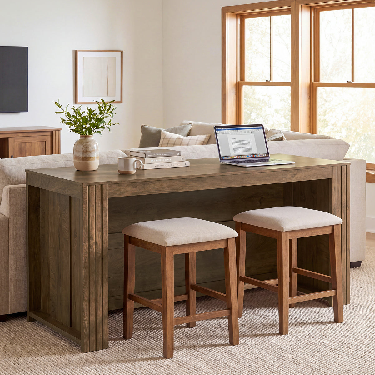 63" Kitchen Island with Seating Space for 4, Wood Island Table with Two-Sided Legroom