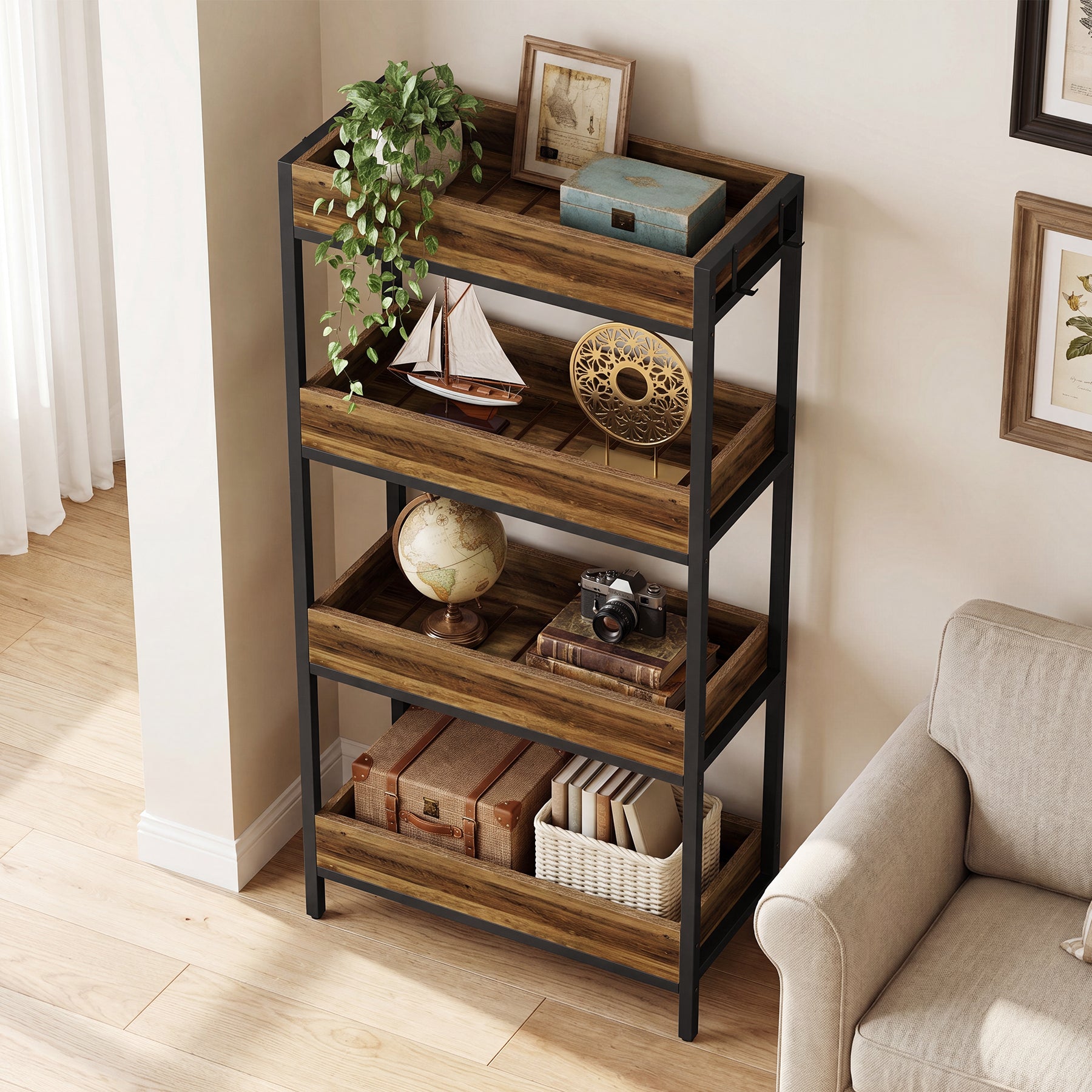 Tribesigns 55.1-Inch 4-Tier Bookshelf with Metal Frame, Free-Standing Bookcase for Living Room and Office