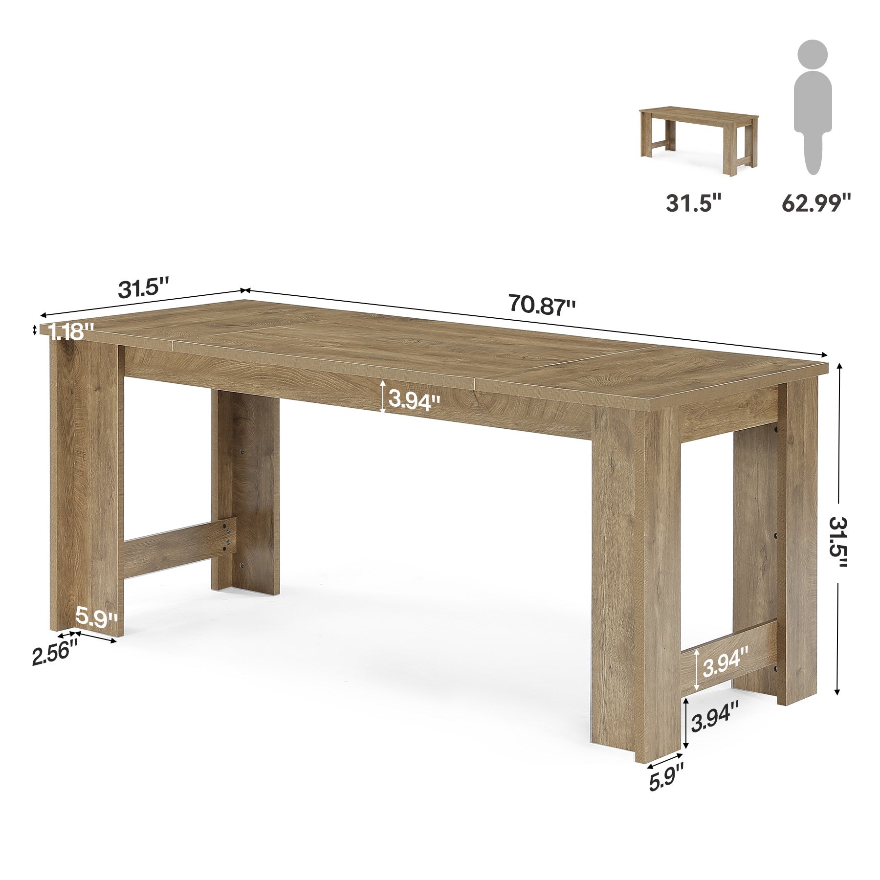 70.8" Dining Table for 6–8, Farmhouse Kitchen Table with Panel Legs for Dining Room