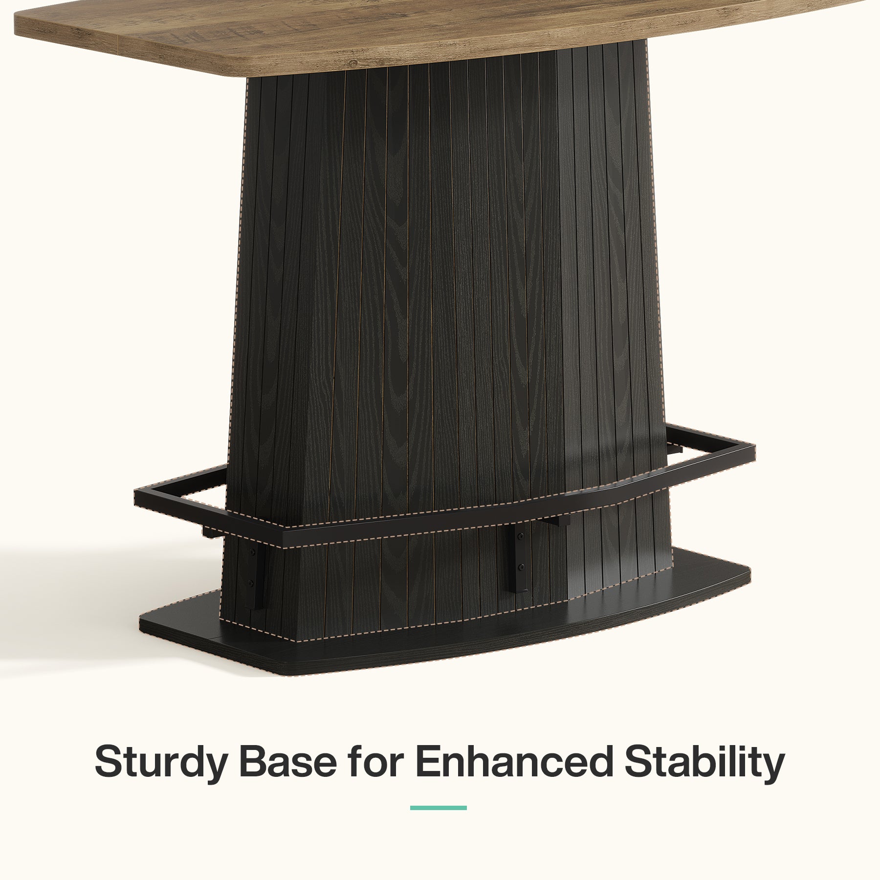 47" Bar Table, Industrial Counter Height Pub Table with Fluted Pedestal Base