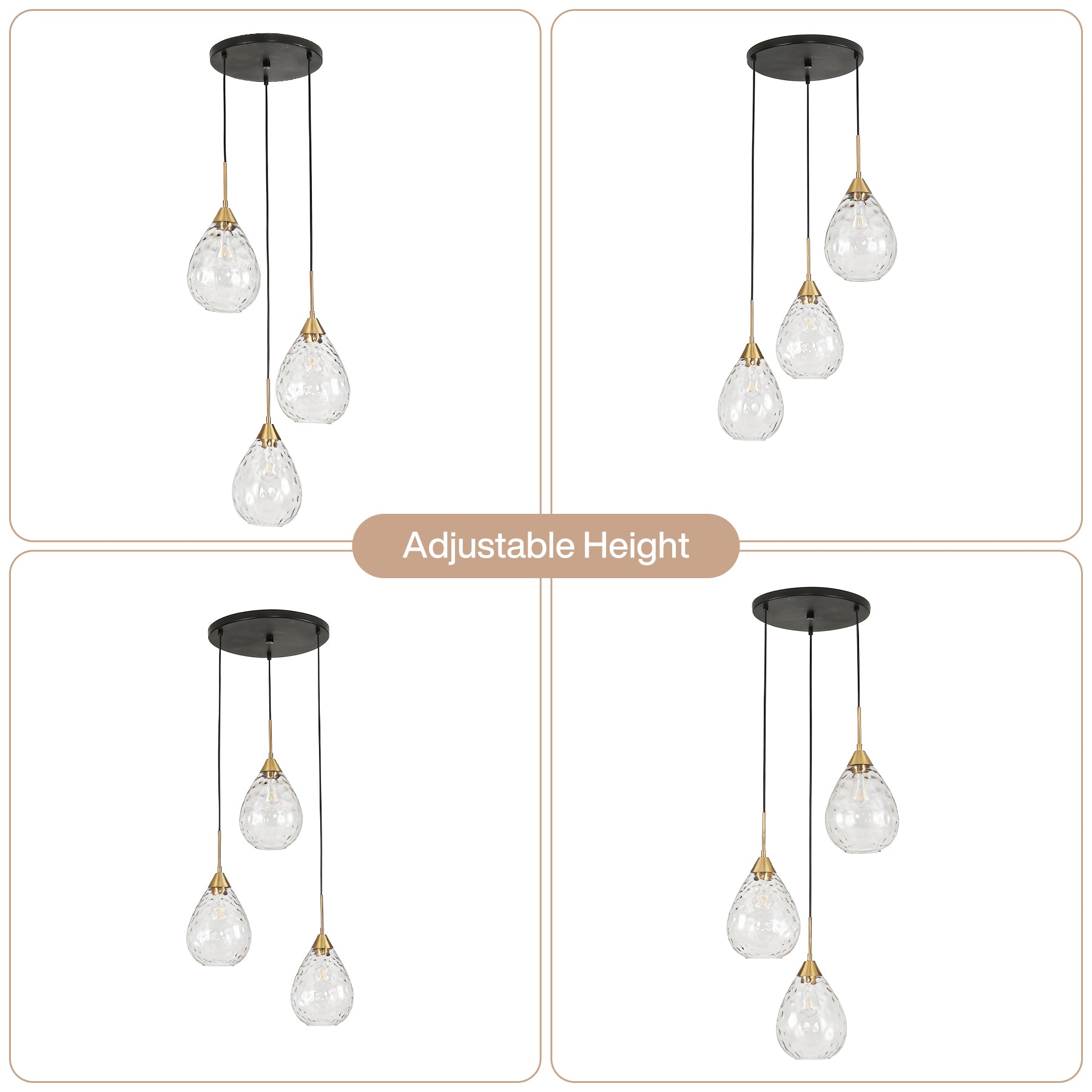 3-Light Pendant Light, Modern Hanging Cluster Ceiling Light Fixture, Adjustable Height