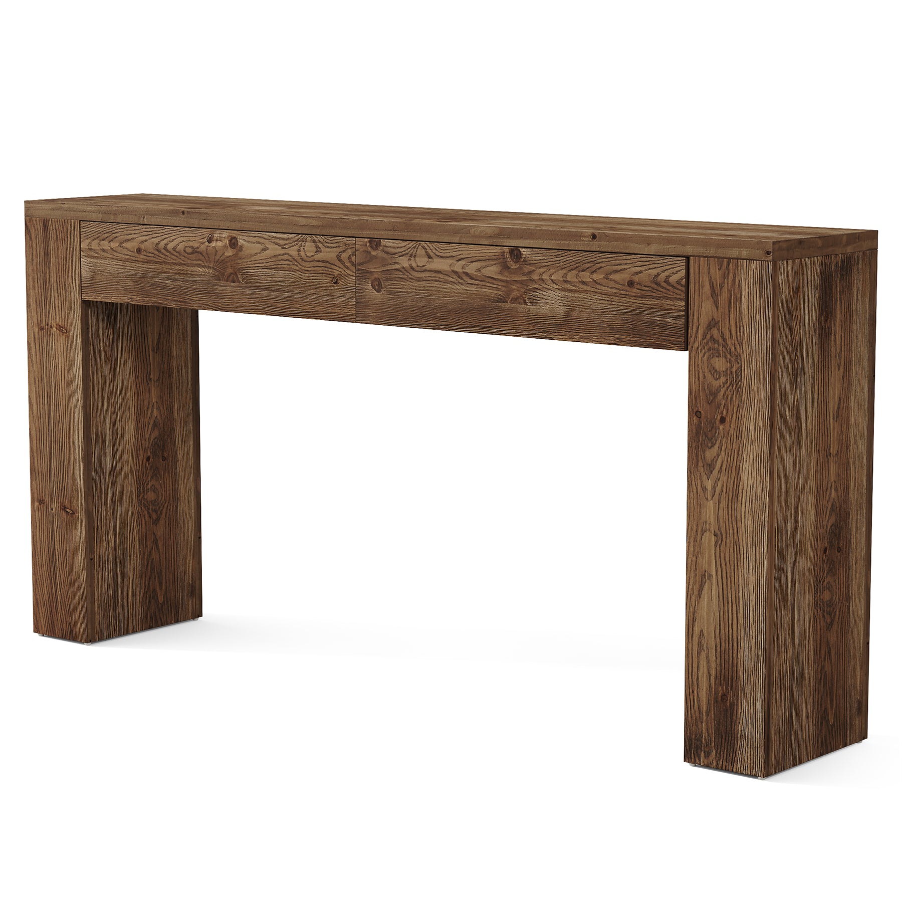 Solid Wood 63" Console Table with Hidden Storage Drawers, Sofa Table Behind Couch