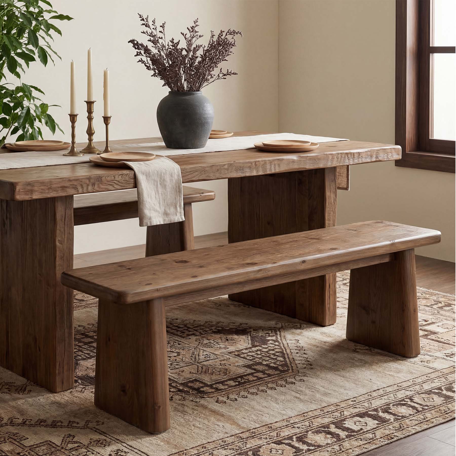 55" Entryway Bench, Solid Wood End of Bed Bench Dining Bench