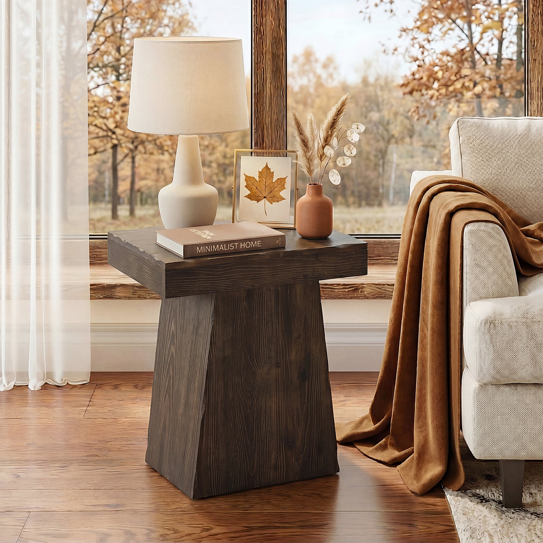 Tribesigns 23.6-Inch Solid End Table, Stable Wood Side Table with Trapezoid Base for Living Room and Small Space