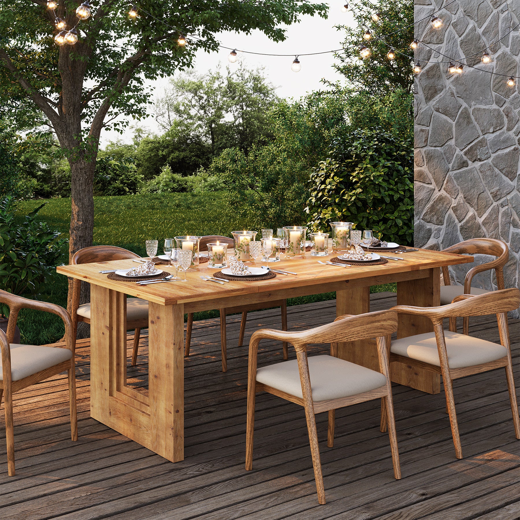 63" Solid Wood Farmhouse Dining Table for 6, Rectangular Wooden Kitchen Table