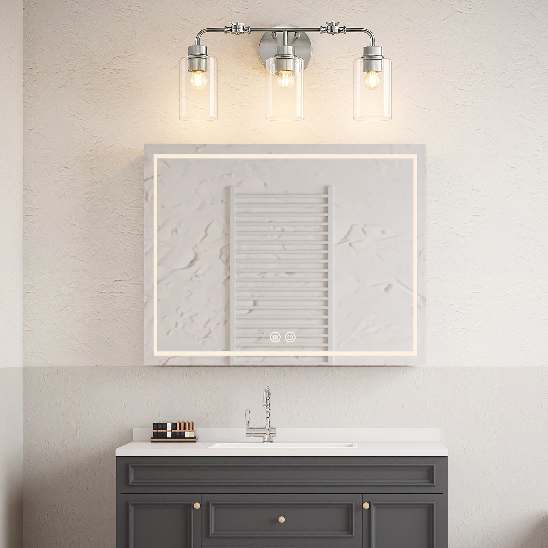 3-Light Bathroom Light Fixture, Modern Vanity Light with Clear Glass Shades