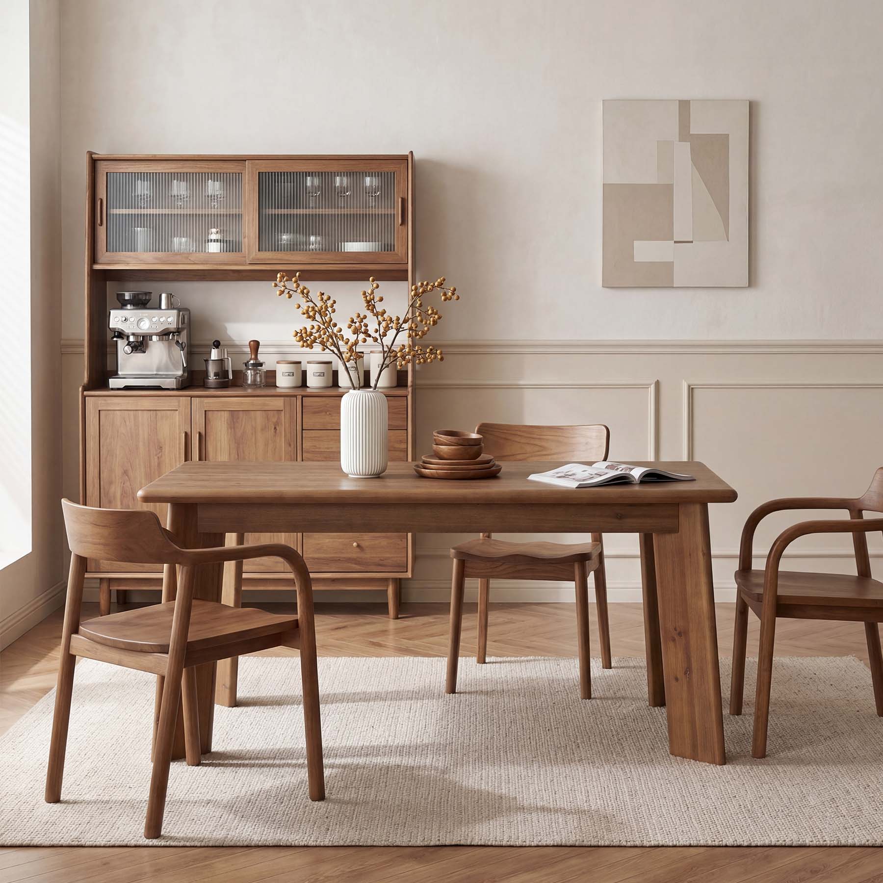 63" Solid Wood Dining Table for 4-6, Rectangular Farmhouse Kitchen & Dining Room Table with Angled Legs, Vintage Style