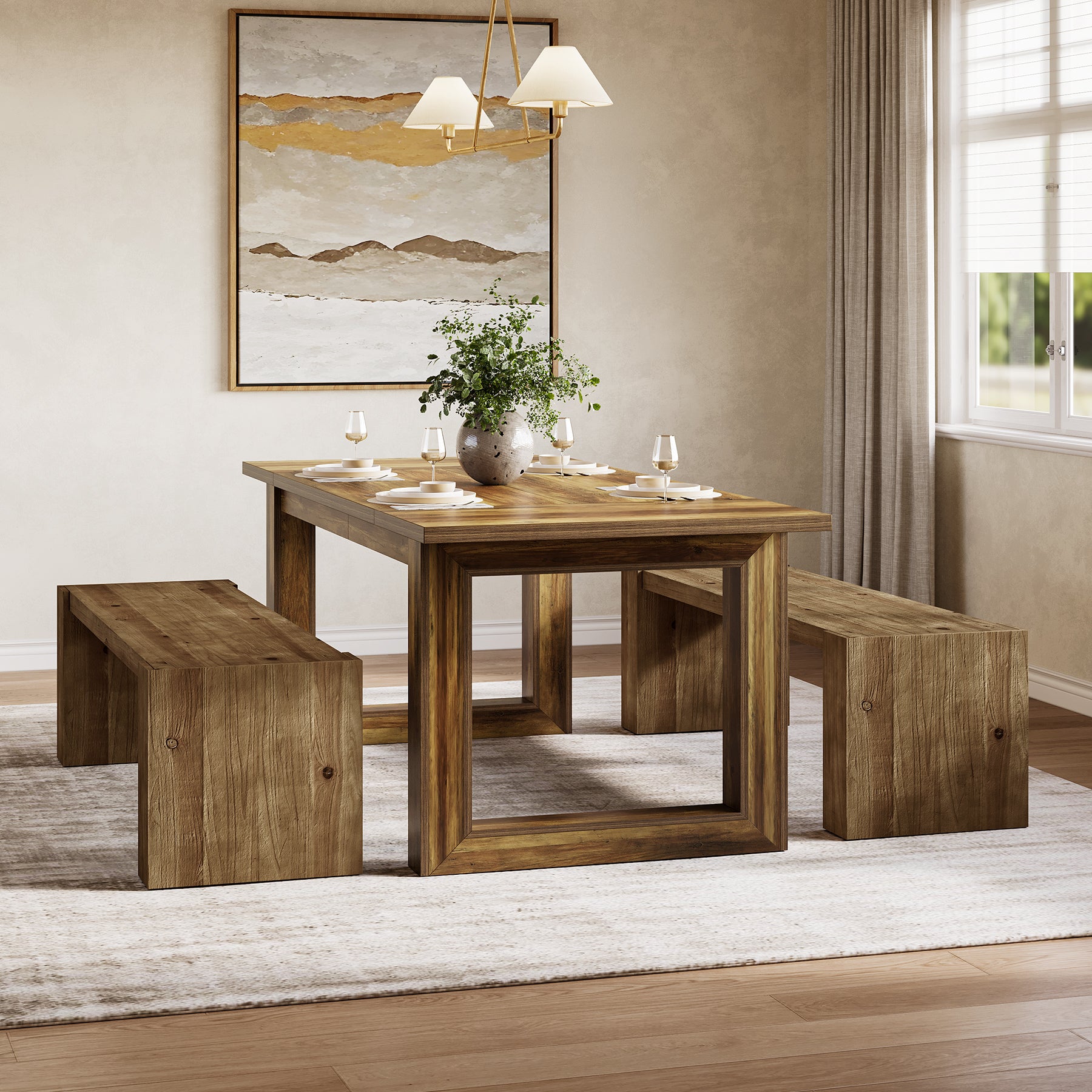 59" Long Dining Bench, Solid Wood Kitchen Table Bench Seat