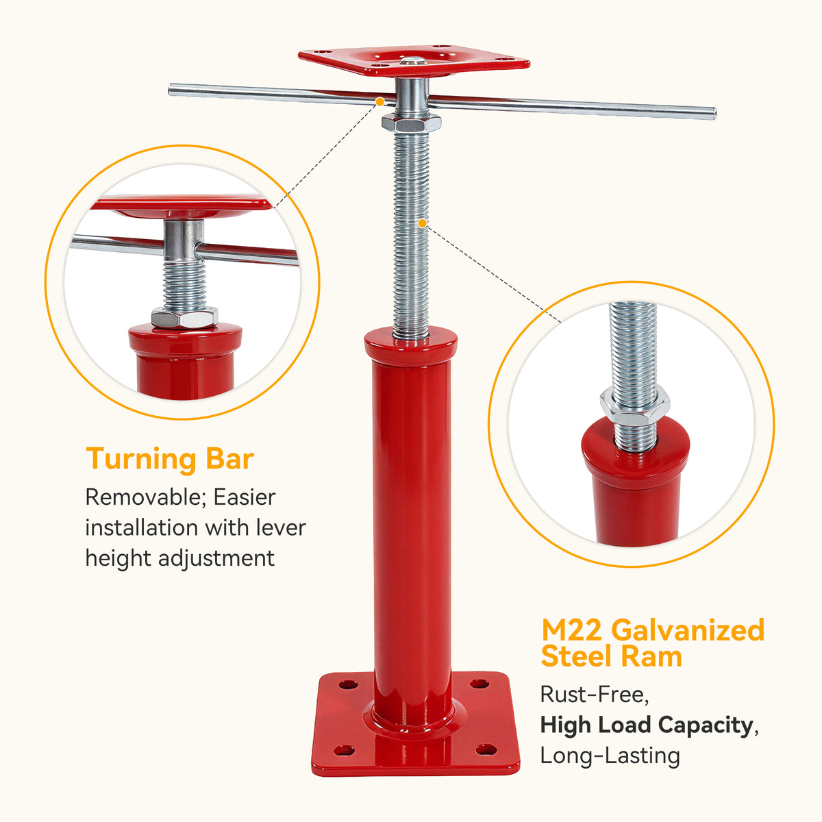 6 Pack House Floor Jacks for Lifting & Leveling, Heavy Duty Screw Jacks with Swiveling Top Plate