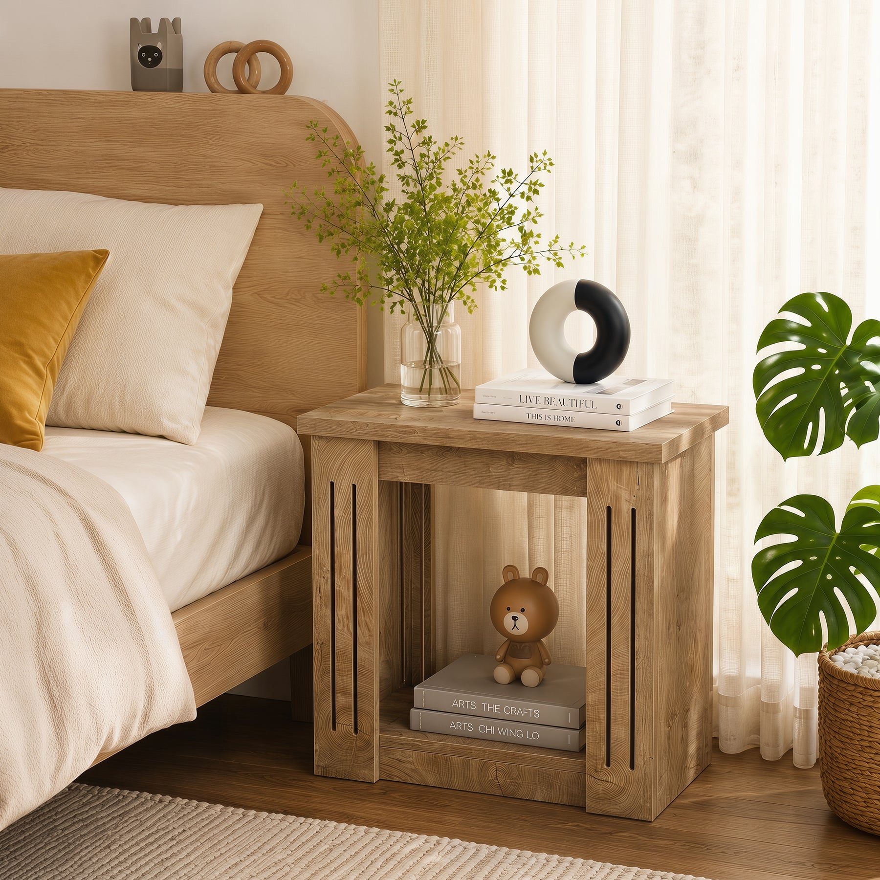 2-Tier Farmhouse End Table, 23.6" Side Table Nightstand with Storage for Living Room