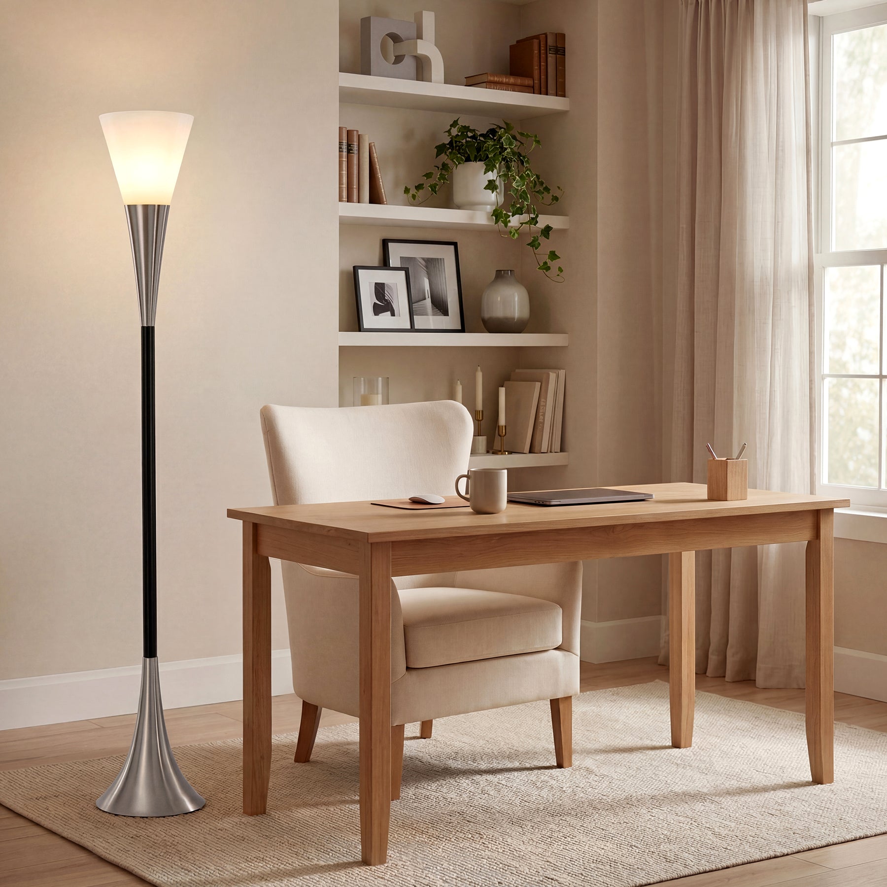 72.8" Floor Lamp with Sandblasted Glass Lampshade & Foot Pedal Switch