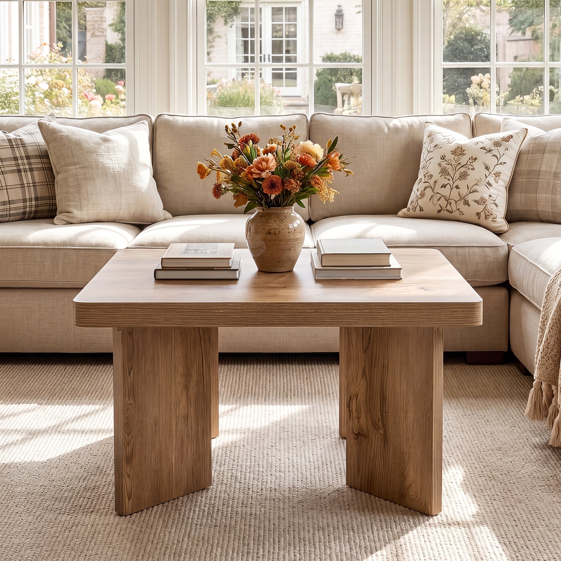Tribesigns 31.5-Inch Farmhouse Coffee Table with Thickened Tabletop, Square Wood Center Table for Small Spaces