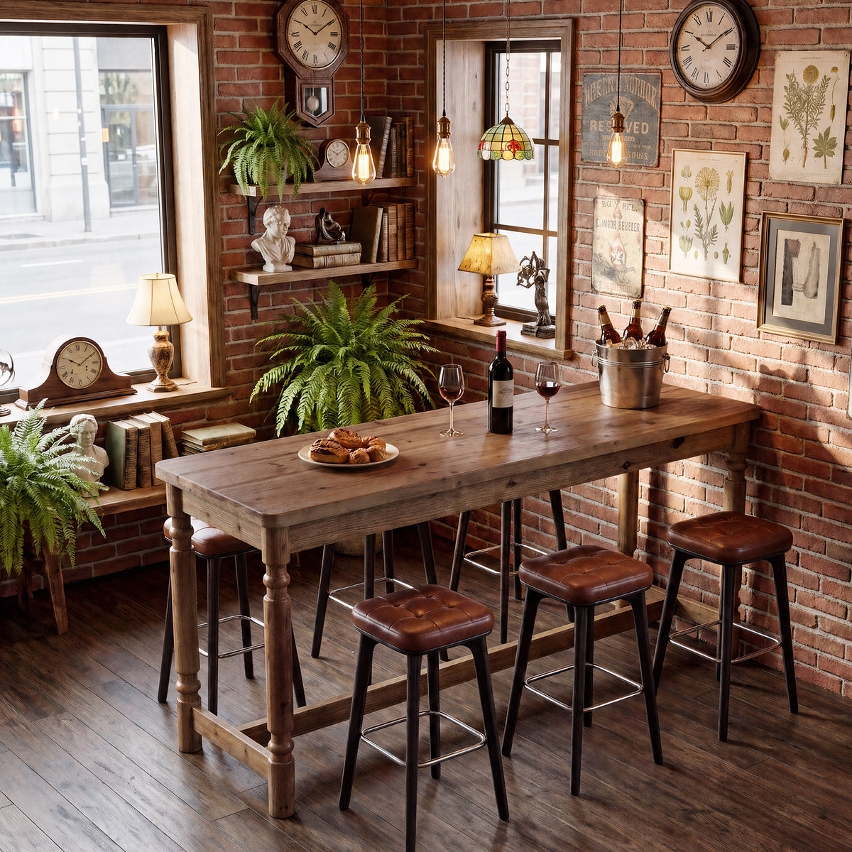 63" Solid Wood Bar Table for 4-6 with Footrest, Kitchen & Home Bar Pub Table