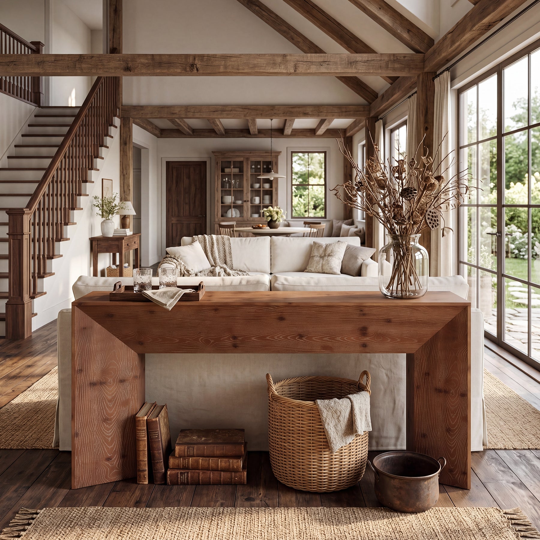 70.9"Solid Wood Console Table, Farmhouse Entryway Table with Hidden Back Storage for Hallway