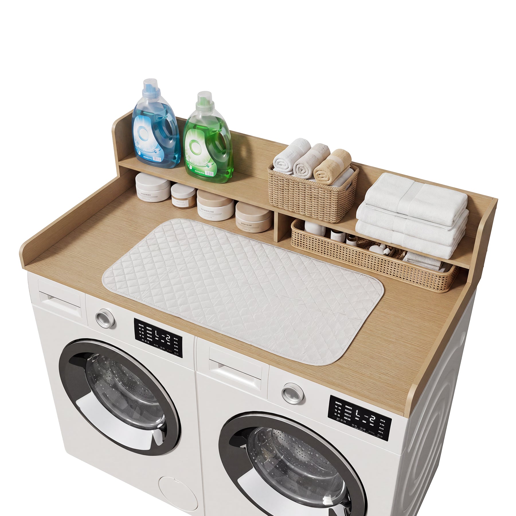 2-Tier Washer Dryer Countertop with Ironing Mat for Laundry Room Organization, Waterproof, Stain-Resistant
